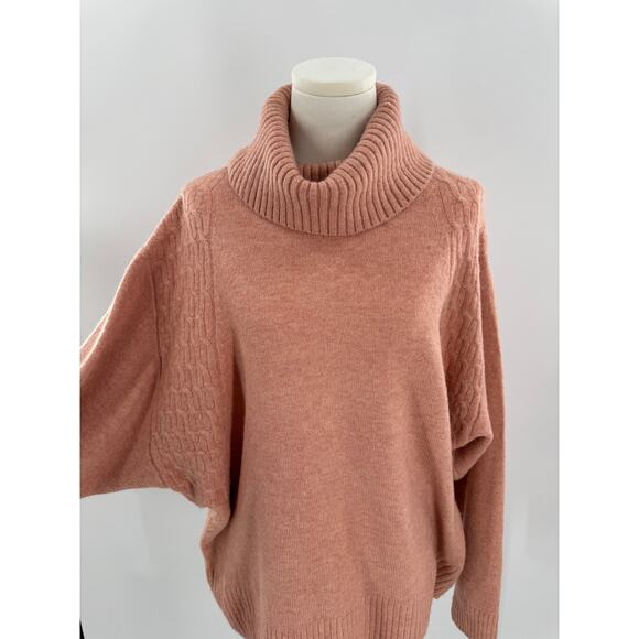 Topshop Tawny Peach Cowl Neck Sweater Batwing Turtleneck Slouchy 6 S M - Picture 3 of 8